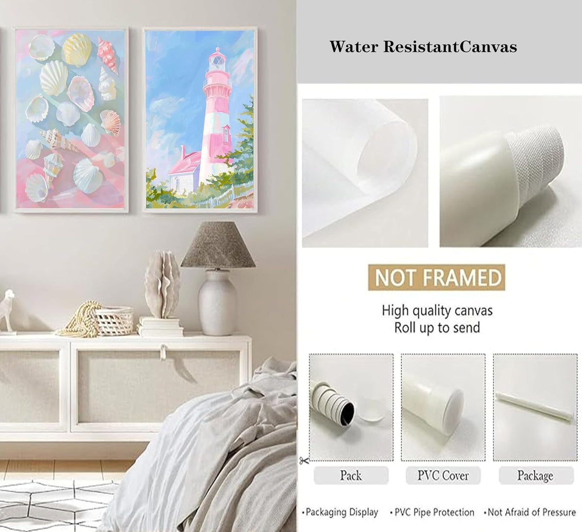 Ruasuben 6 Pcs Pink Beach Preppy Wall Art, Pink Coasta Wall Decor, 8x10 In