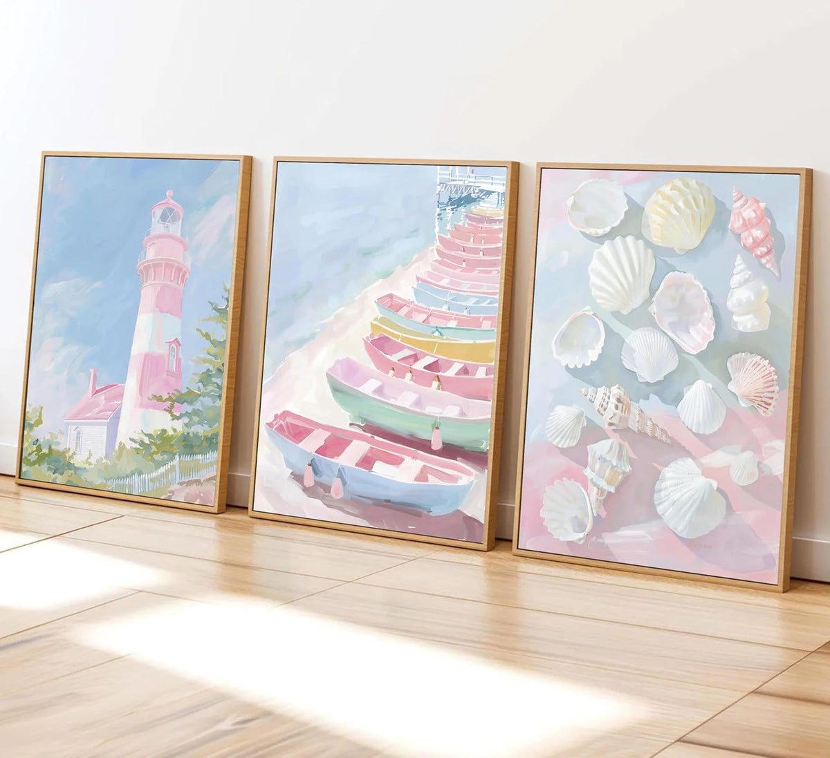 Ruasuben 6 Pcs Pink Beach Preppy Wall Art, Pink Coasta Wall Decor, 8x10 In