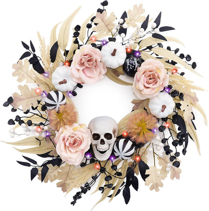 18" Halloween Wreath for Front Door Decor with Lights
