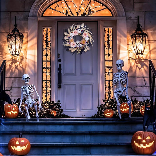 18" Halloween Wreath for Front Door Decor with Lights