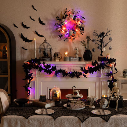 18" Halloween Wreath for Front Door Decor with Lights