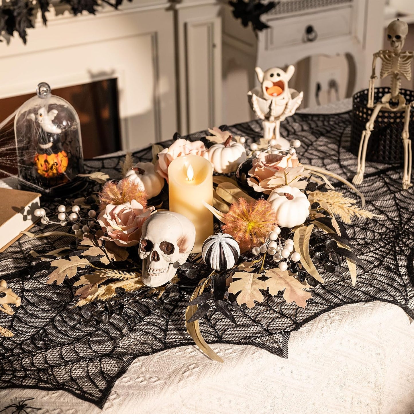 18" Halloween Wreath for Front Door Decor with Lights