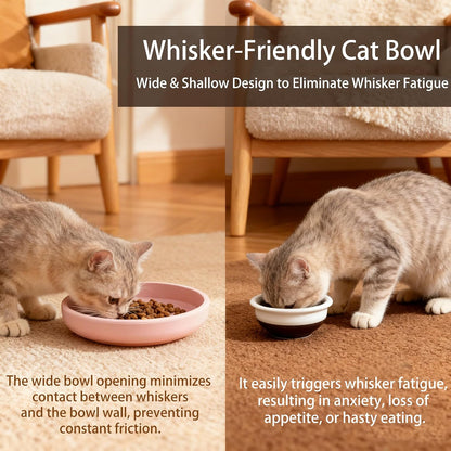 2 Pcs Silicone Cat Bowls 7″ Flat Dog Bowls Non-Slip Shallow Puppy Plates Relief Whisker Fatigue Pet Dishes Set for Dry ＆ Wet Food, Pink