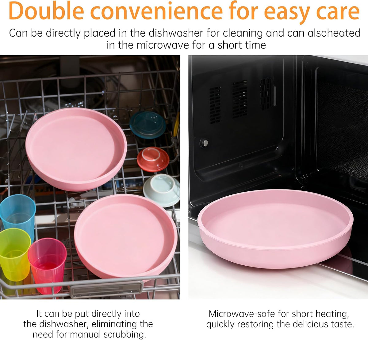 2 Pcs Silicone Cat Bowls 7″ Flat Dog Bowls Non-Slip Shallow Puppy Plates Relief Whisker Fatigue Pet Dishes Set for Dry ＆ Wet Food, Pink