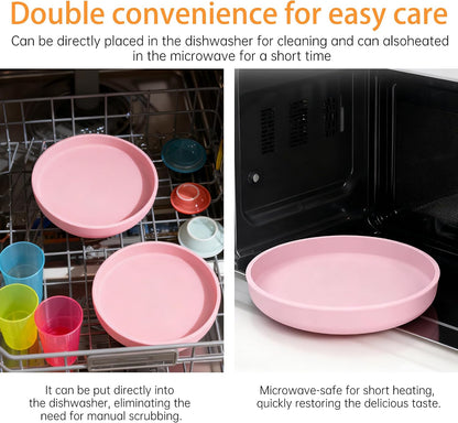 2 Pcs Silicone Cat Bowls 7″ Flat Dog Bowls Non-Slip Shallow Puppy Plates Relief Whisker Fatigue Pet Dishes Set for Dry ＆ Wet Food, Pink