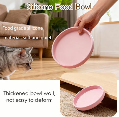 2 Pcs Silicone Cat Bowls 7″ Flat Dog Bowls Non-Slip Shallow Puppy Plates Relief Whisker Fatigue Pet Dishes Set for Dry ＆ Wet Food, Pink