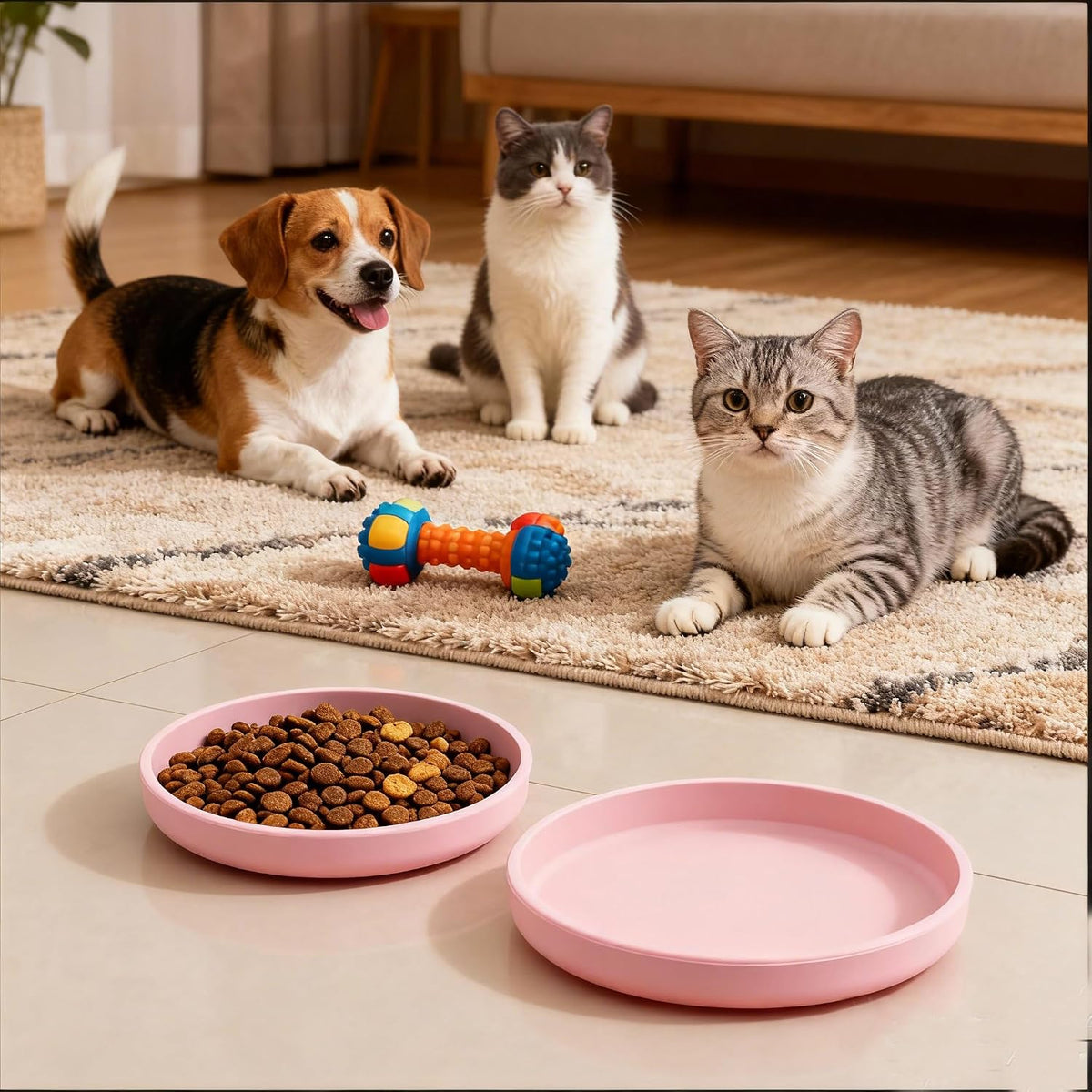 2 Pcs Silicone Cat Bowls 7″ Flat Dog Bowls Non-Slip Shallow Puppy Plates Relief Whisker Fatigue Pet Dishes Set for Dry ＆ Wet Food, Pink