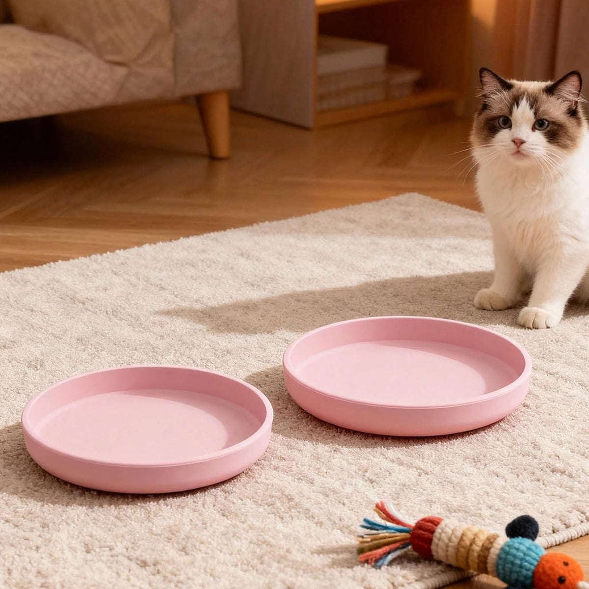 2 Pcs Silicone Cat Bowls 7″ Flat Dog Bowls Non-Slip Shallow Puppy Plates Relief Whisker Fatigue Pet Dishes Set for Dry ＆ Wet Food, Pink