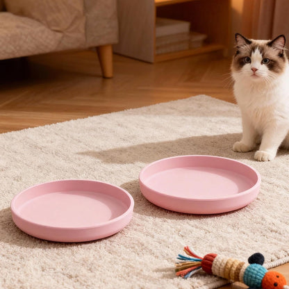 2 Pcs Silicone Cat Bowls 7″ Flat Dog Bowls Non-Slip Shallow Puppy Plates Relief Whisker Fatigue Pet Dishes Set for Dry ＆ Wet Food, Pink