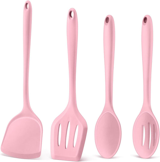 Pink Kitchen Utensil Set, 4 Pieces Silicone Cooking Utensils