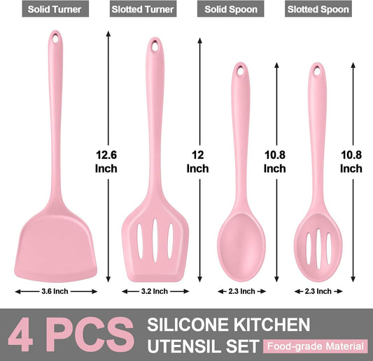 Pink Kitchen Utensil Set, 4 Pieces Silicone Cooking Utensils