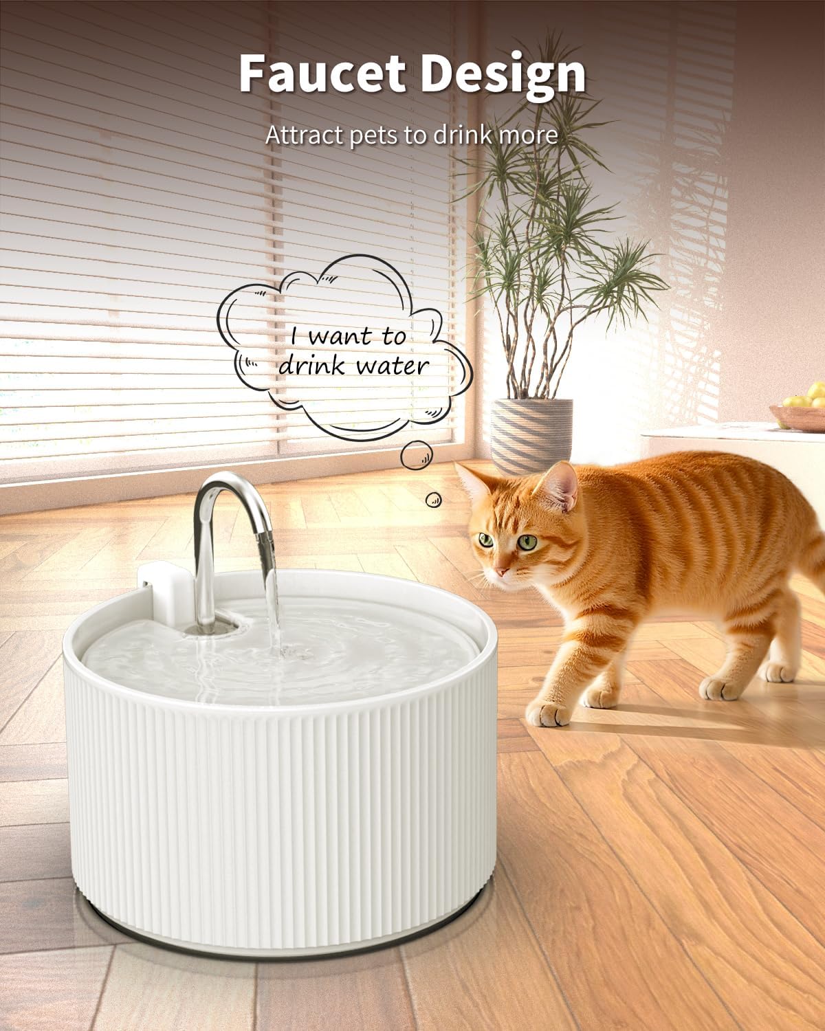 Ceramic Cat Water Fountain, 2.2L/74oz Automatic Pet Water Fountain, Cat Dispenser Ideal for Cats, Dogs and Multiple Pets
