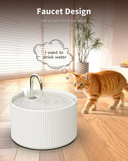 Ceramic Cat Water Fountain, 2.2L/74oz Automatic Pet Water Fountain, Cat Dispenser Ideal for Cats, Dogs and Multiple Pets