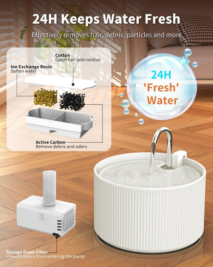 Ceramic Cat Water Fountain, 2.2L/74oz Automatic Pet Water Fountain, Cat Dispenser Ideal for Cats, Dogs and Multiple Pets