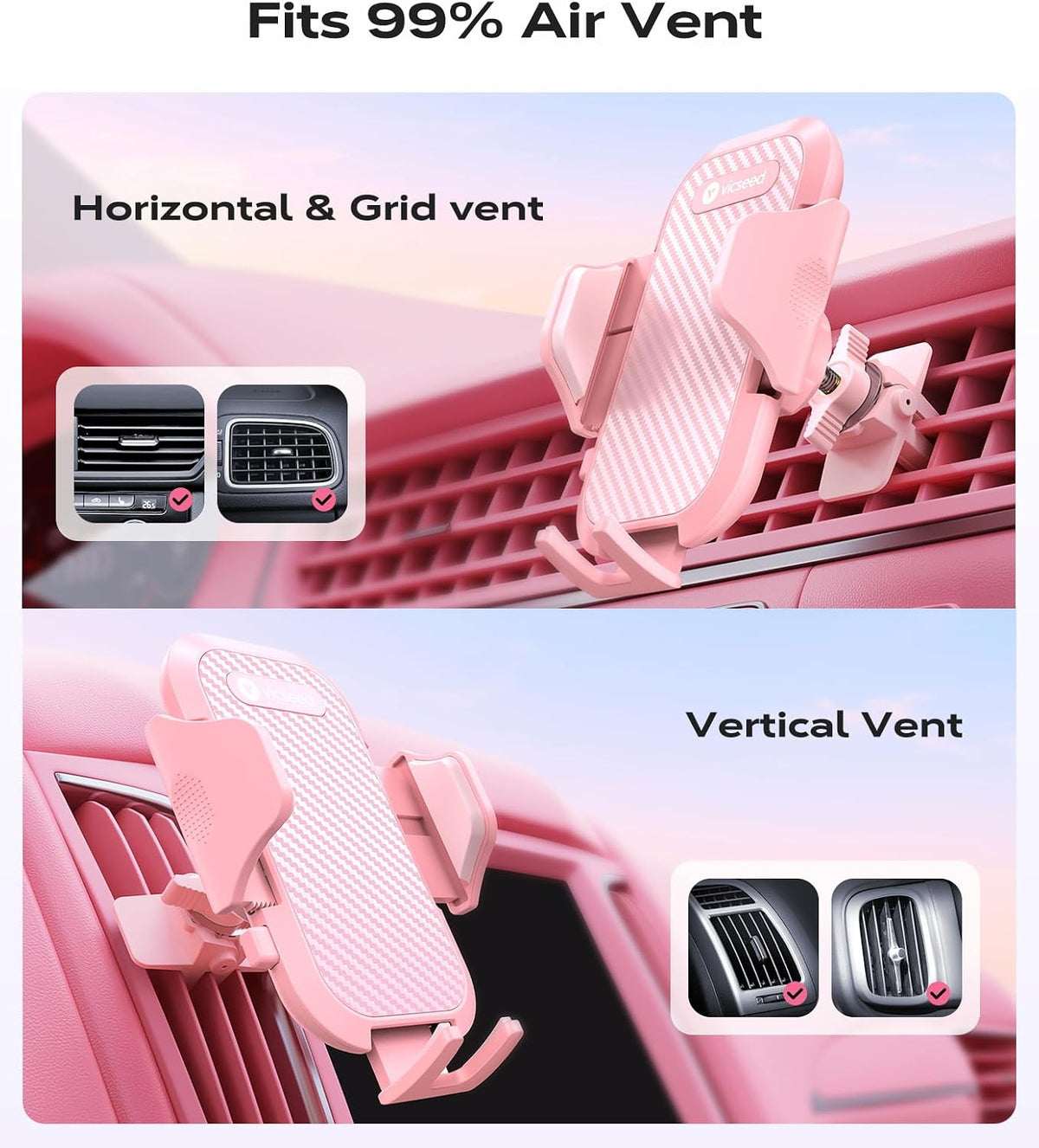 Ultra Stable Pink Car Phone Holder Vent [Never Fall Off & Break]