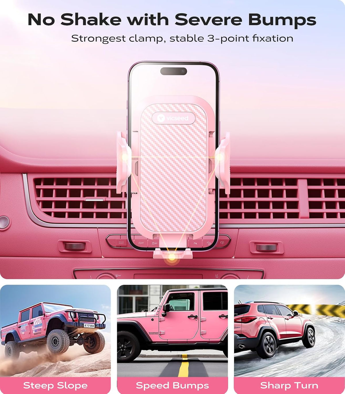 Ultra Stable Pink Car Phone Holder Vent [Never Fall Off & Break]