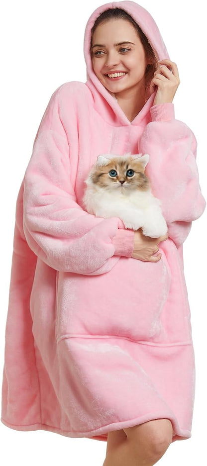 Wearable Blanket Hoodie - Warm Sherpa Blanket Sweatshirt as Gifts for Adult Women Mom Men, One Size Fits All