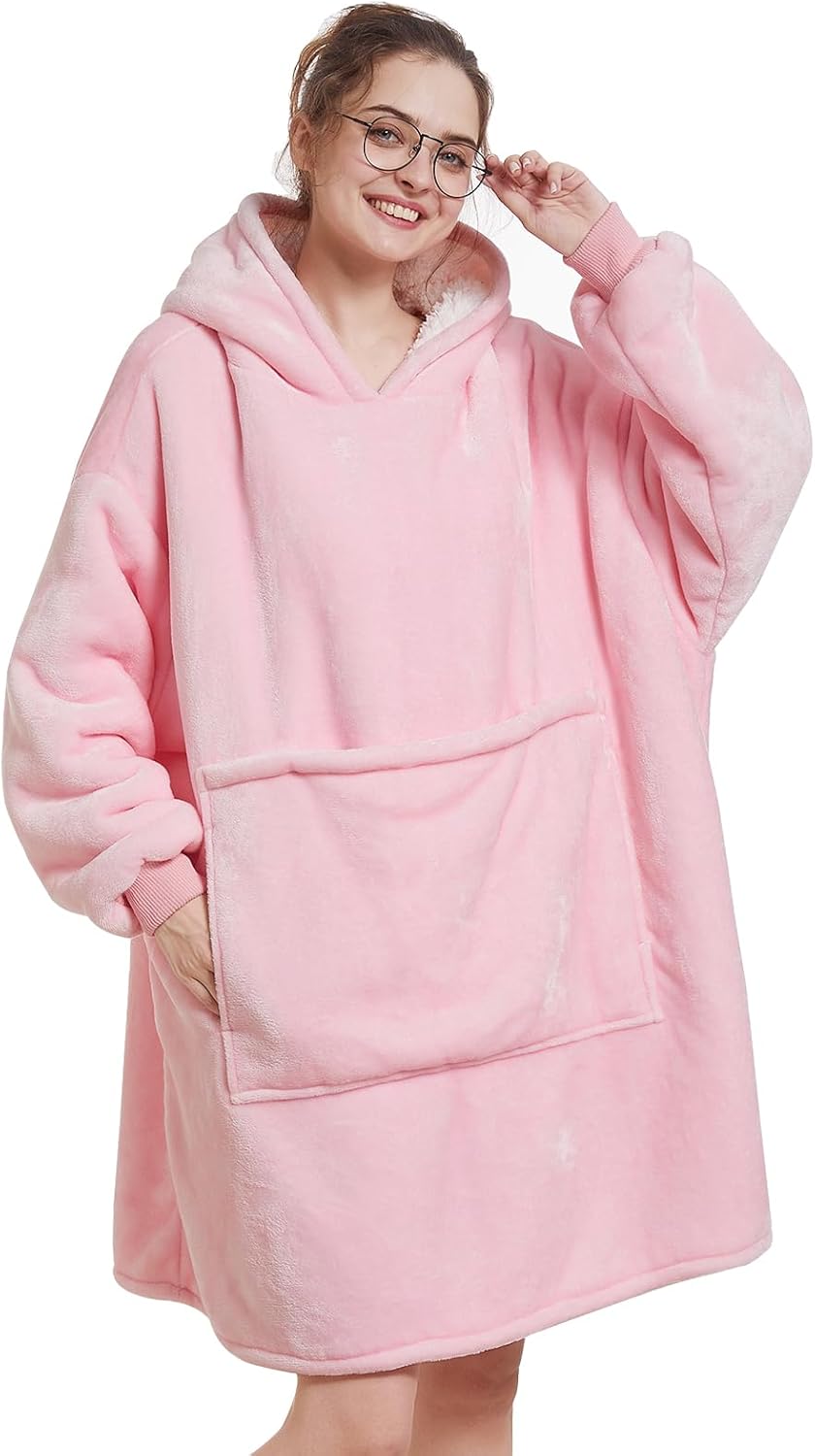Wearable Blanket Hoodie - Warm Sherpa Blanket Sweatshirt as Gifts for Adult Women Mom Men, One Size Fits All
