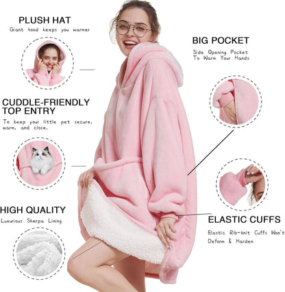 Wearable Blanket Hoodie - Warm Sherpa Blanket Sweatshirt as Gifts for Adult Women Mom Men, One Size Fits All