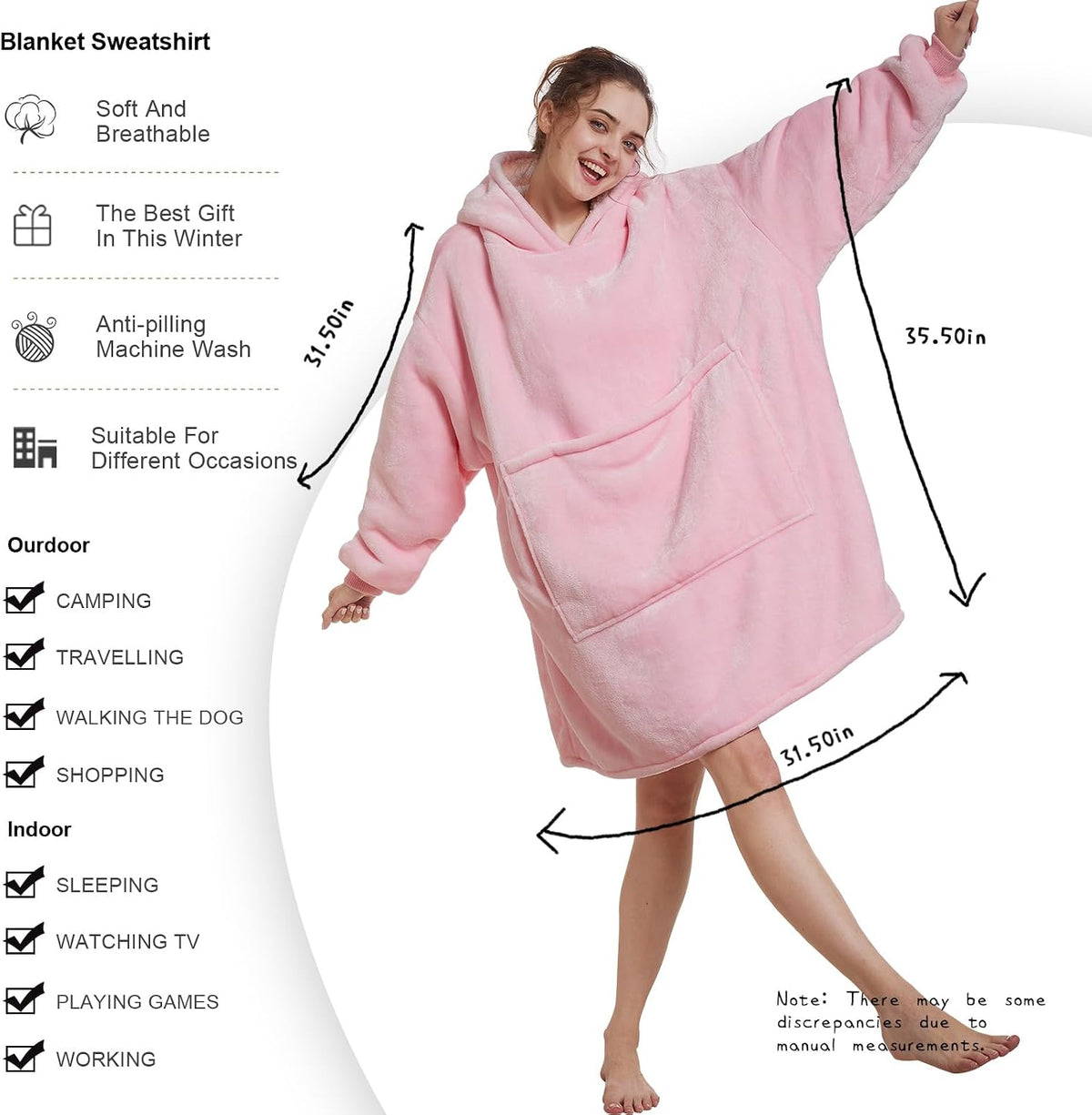 Wearable Blanket Hoodie - Warm Sherpa Blanket Sweatshirt as Gifts for Adult Women Mom Men, One Size Fits All