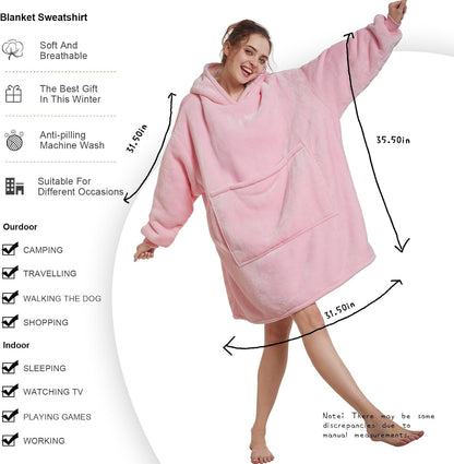 Wearable Blanket Hoodie - Warm Sherpa Blanket Sweatshirt as Gifts for Adult Women Mom Men, One Size Fits All