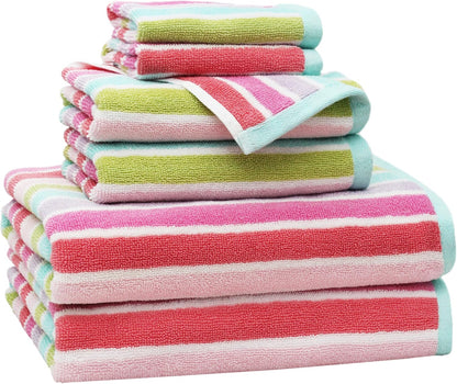 6 Piece Towel Set - 100% Cotton Cabana Stripe Kids Towel Set