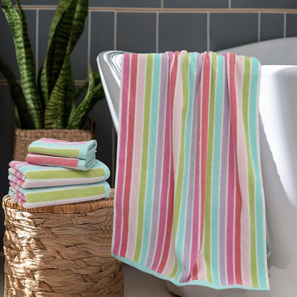 6 Piece Towel Set - 100% Cotton Cabana Stripe Kids Towel Set