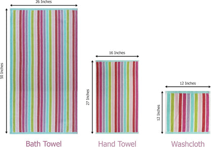 6 Piece Towel Set - 100% Cotton Cabana Stripe Kids Towel Set