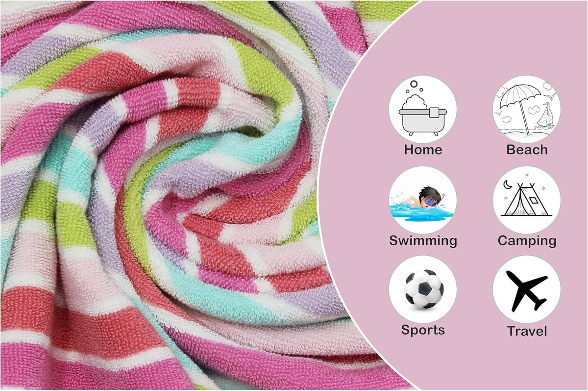 6 Piece Towel Set - 100% Cotton Cabana Stripe Kids Towel Set