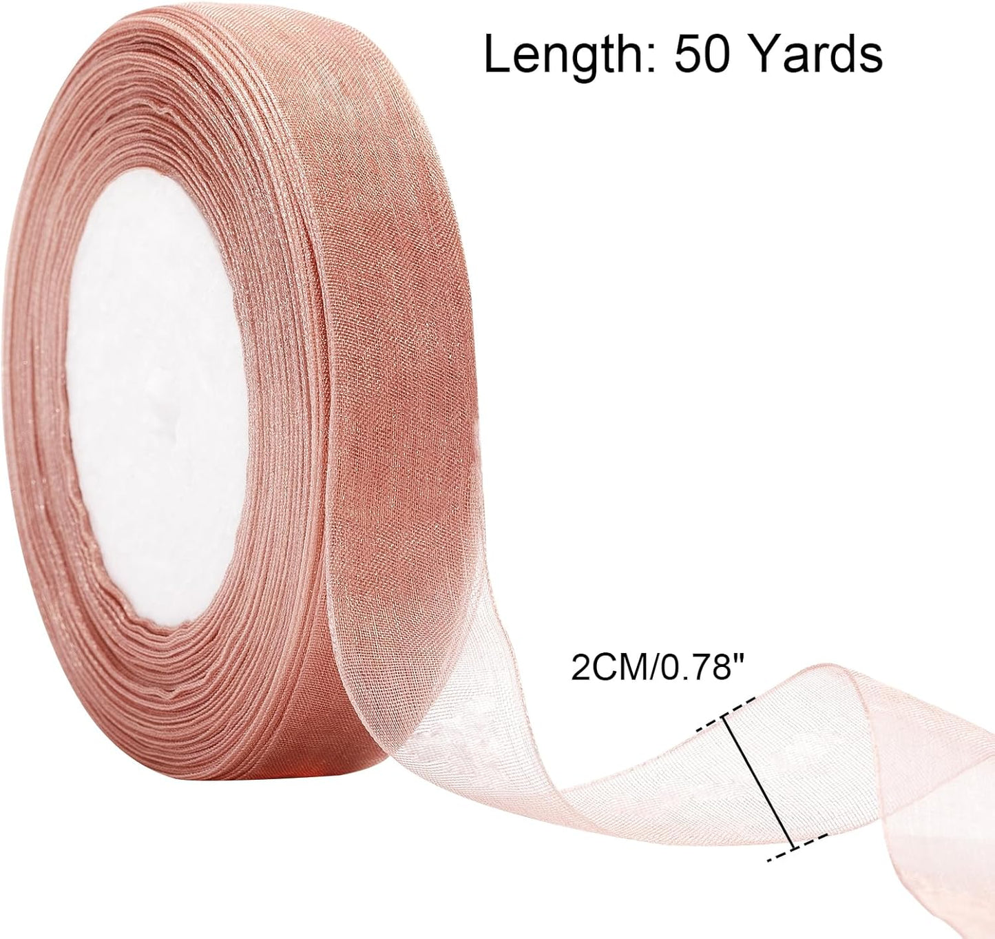 3/4 inch Rose Gold Sheer Organza Ribbon, 50Yds Chiffon Ribbon, Flower Bouquet Tulle Ribbon, Gift Wrapping Ribbons for Wedding, Baby Shower, Birthday, Holidays, Anniversary Decorations Crafts