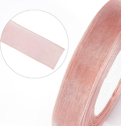 3/4 inch Rose Gold Sheer Organza Ribbon, 50Yds Chiffon Ribbon, Flower Bouquet Tulle Ribbon, Gift Wrapping Ribbons for Wedding, Baby Shower, Birthday, Holidays, Anniversary Decorations Crafts