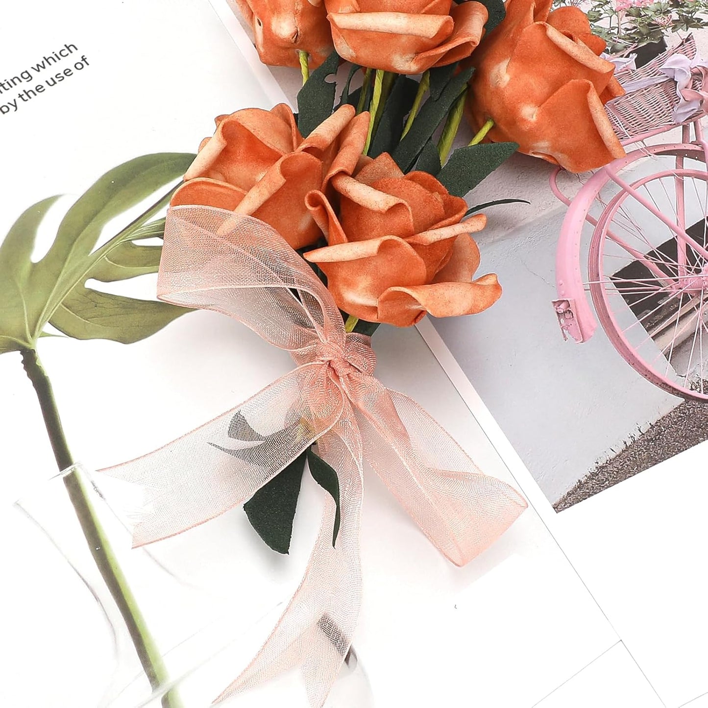 3/4 inch Rose Gold Sheer Organza Ribbon, 50Yds Chiffon Ribbon, Flower Bouquet Tulle Ribbon, Gift Wrapping Ribbons for Wedding, Baby Shower, Birthday, Holidays, Anniversary Decorations Crafts