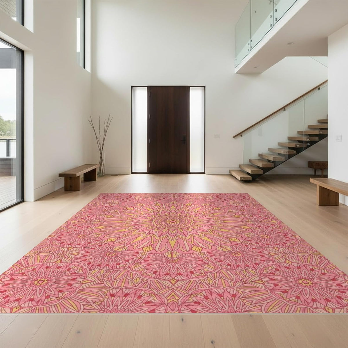 4'x6' Machine Wash Ready Vintage Floral Area Rug, Peach for Home Office, Gaming Room, Under Desk, Chair-Friendly & Snag-Free Skid-Resistant Medium Carpet | 2116993