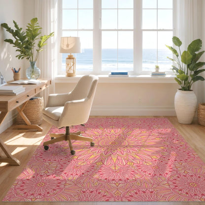 4'x6' Machine Wash Ready Vintage Floral Area Rug, Peach for Home Office, Gaming Room, Under Desk, Chair-Friendly & Snag-Free Skid-Resistant Medium Carpet | 2116993
