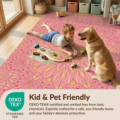 4'x6' Machine Wash Ready Vintage Floral Area Rug, Peach for Home Office, Gaming Room, Under Desk, Chair-Friendly & Snag-Free Skid-Resistant Medium Carpet | 2116993