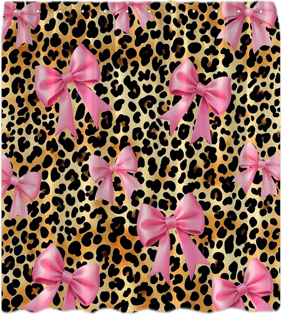Leopard Print Shower Curtain Retro Pink Bow Brown 70" WX70 H
