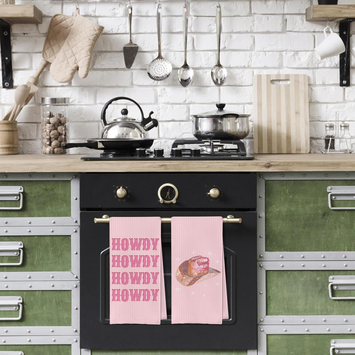 Pink Cowgirl Kitchen Towels Set - Pink Western Cowgirl Dish Towels, Western Kitchen Bathroom Decor, Preppy Y2k Howdy Disco Ball Hand Tea Towels (16×24 Inches Set of 4)