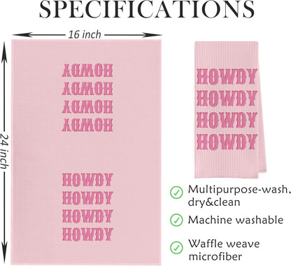 Pink Cowgirl Kitchen Towels Set - Pink Western Cowgirl Dish Towels, Western Kitchen Bathroom Decor, Preppy Y2k Howdy Disco Ball Hand Tea Towels (16×24 Inches Set of 4)