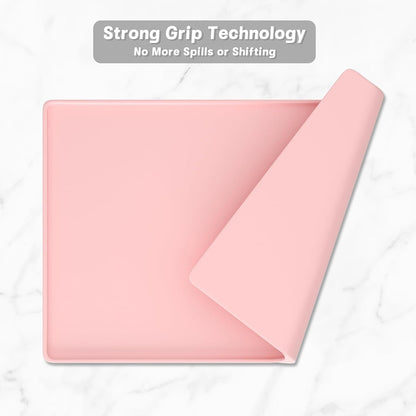 Silicone Coffee Mat, 12" x 19" Waterproof Raised Edge Coffee Bar Mats for Espresso Machine Station Accessories, Heat Resistant Dish Drying Pad for Kitchen Counter, Rubber Bar Decor Pad, Pink