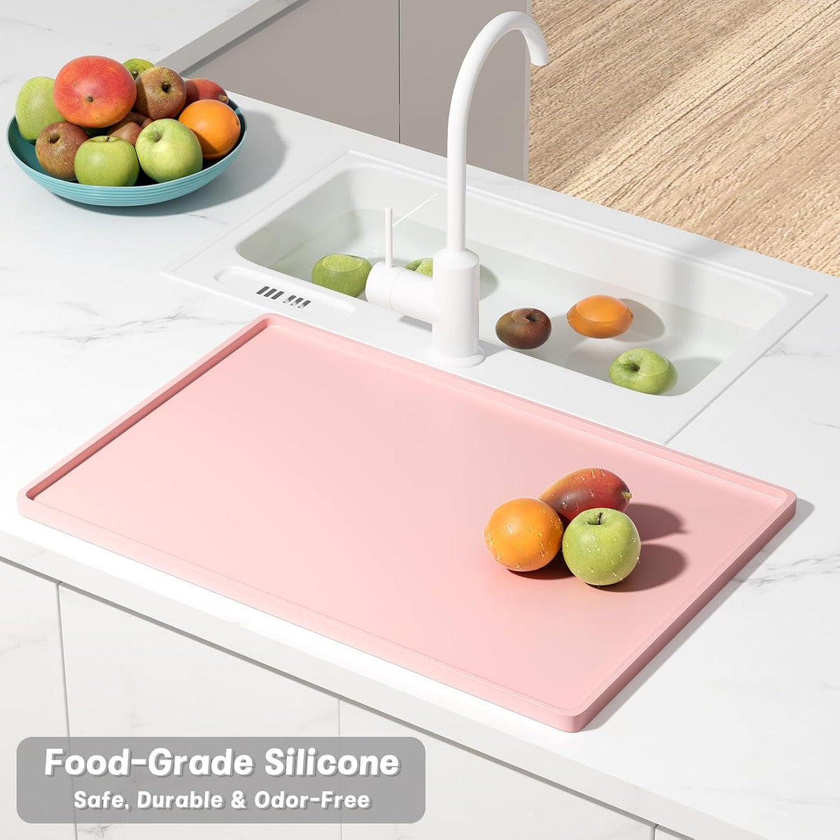 Silicone Coffee Mat, 12" x 19" Waterproof Raised Edge Coffee Bar Mats for Espresso Machine Station Accessories, Heat Resistant Dish Drying Pad for Kitchen Counter, Rubber Bar Decor Pad, Pink