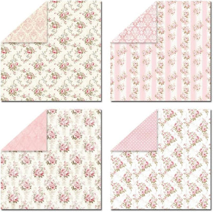 Scrapbook Paper & Scrapbooking Supplies, Pink 6x6 Double-Sided Patterned Cardstock Pad, Shabby Chic Craft Sheets for Junk Journaling, Card Making & Scrap Book, 24 Sheets