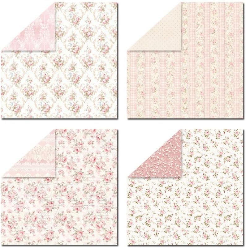 Scrapbook Paper & Scrapbooking Supplies, Pink 6x6 Double-Sided Patterned Cardstock Pad, Shabby Chic Craft Sheets for Junk Journaling, Card Making & Scrap Book, 24 Sheets