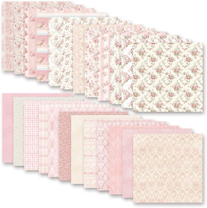 Scrapbook Paper & Scrapbooking Supplies, Pink 6x6 Double-Sided Patterned Cardstock Pad, Shabby Chic Craft Sheets for Junk Journaling, Card Making & Scrap Book, 24 Sheets