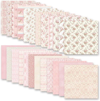 Scrapbook Paper & Scrapbooking Supplies, Pink 6x6 Double-Sided Patterned Cardstock Pad, Shabby Chic Craft Sheets for Junk Journaling, Card Making & Scrap Book, 24 Sheets