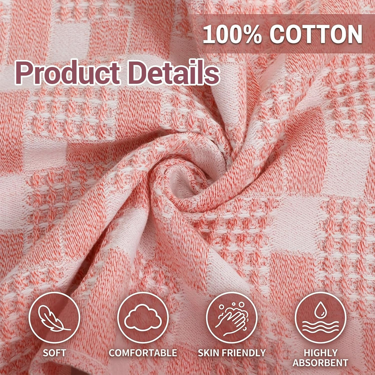 2 Pcs Pink Bathroom Hand Towels, Cute Soft Cotton Kitchen Towels