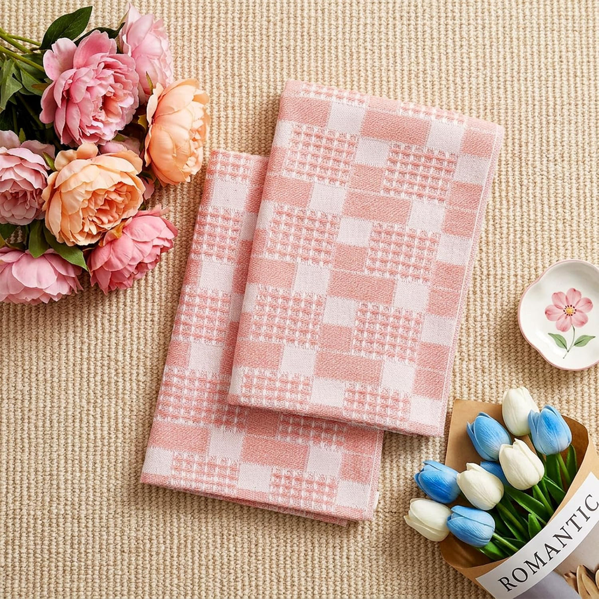 2 Pcs Pink Bathroom Hand Towels, Cute Soft Cotton Kitchen Towels