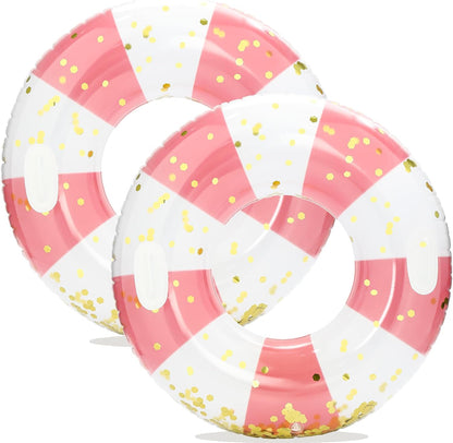 Large Inflatable Pool Floats with Handles for Adults- Pool Floaties Pool Tubes Swim Rings with Gold Sequins Inflatable Pool Float for Swimming Pool Party Lake Beach Adults