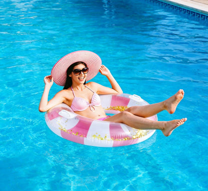 Large Inflatable Pool Floats with Handles for Adults- Pool Floaties Pool Tubes Swim Rings with Gold Sequins Inflatable Pool Float for Swimming Pool Party Lake Beach Adults