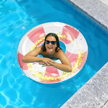 Large Inflatable Pool Floats with Handles for Adults- Pool Floaties Pool Tubes Swim Rings with Gold Sequins Inflatable Pool Float for Swimming Pool Party Lake Beach Adults