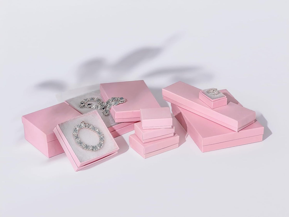 TheDisplayGuys 25 Cardboard Jewelry Gift Boxes with Inserts - Pastel Pink